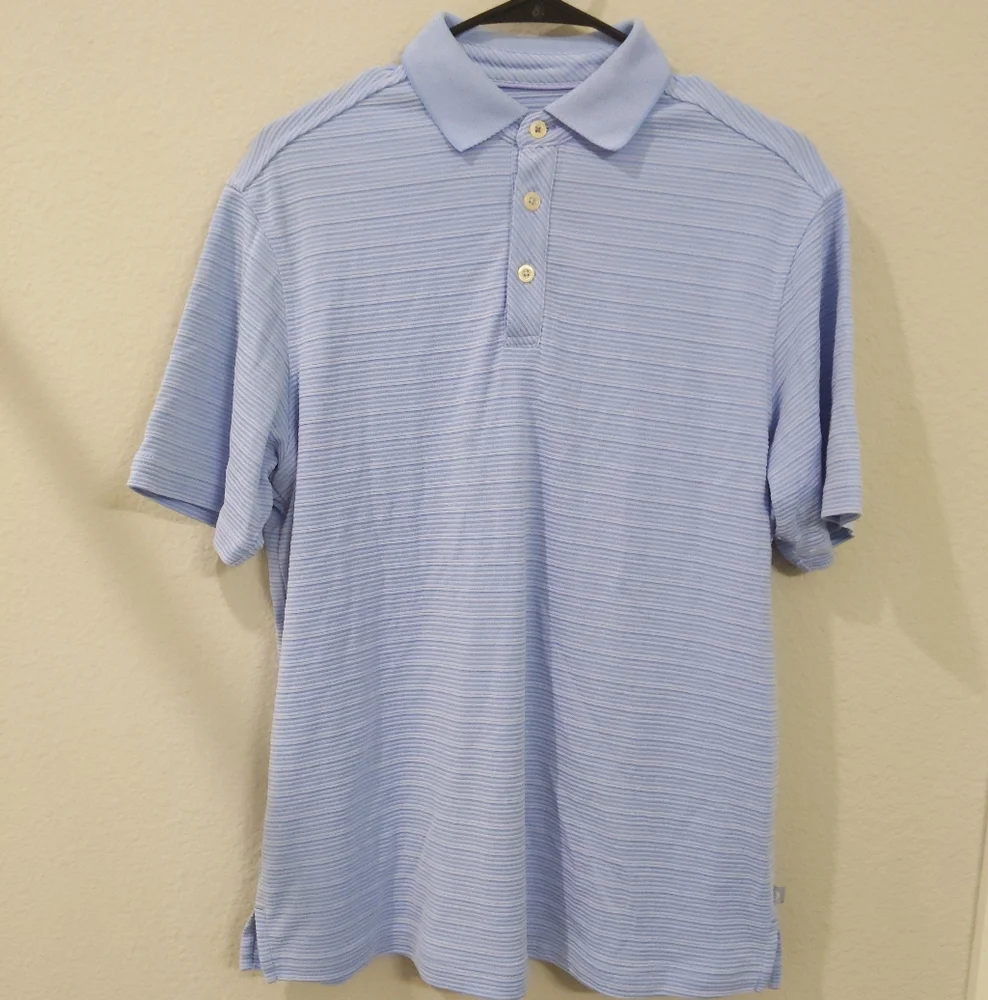Tommy Bahama Blue Striped Modal Blend Polo Shirt Mens Size Small Soft Knit Golf